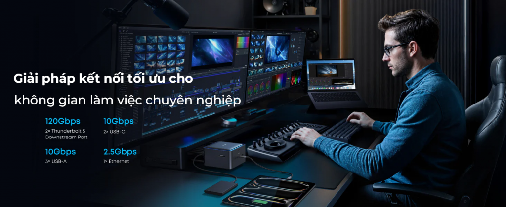 Bộ chia cổng Anker Prime Thunderbolt 5 14-in-1 A83B5 – Dock mở rộng cao cấp hỗ trợ màn hình 8K, sạc nhanh PD 140W, tương thích MacBook và Laptop