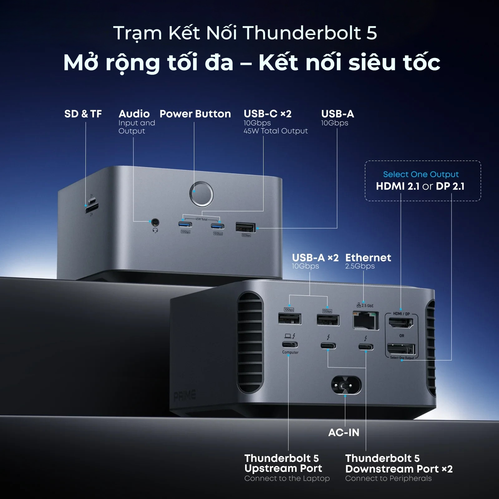 Bộ chia cổng Anker Prime Thunderbolt 5 14-in-1 A83B5 – Dock mở rộng cao cấp hỗ trợ màn hình 8K, sạc nhanh PD 140W, tương thích MacBook và Laptop - Ảnh 2