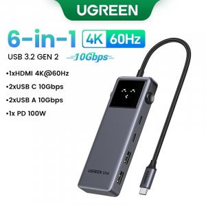 UGREEN CD361 Hub USB-C 6-in-1 – Bộ chia cổng 10Gbps, HDMI 4K@60Hz, PD 100W – Hàng chính hãng (SKU: 35998)