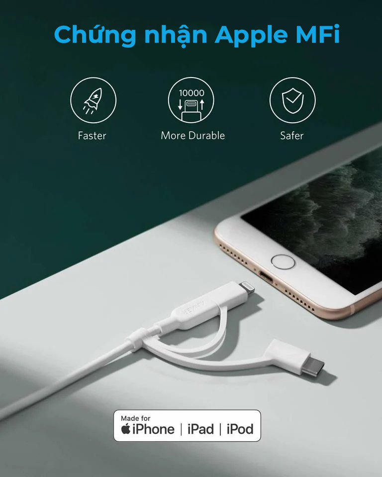 Cáp Anker PowerLine II A8436 3 in 1 - Ảnh 5